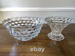 Antique Fostoria American Cube Style Punch Bowl Set with Pedestal 12 Cups