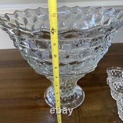Antique Fostoria American Cube Style Punch Bowl Set with Pedestal 12 Cups