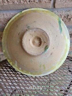 Antique French Footed Bowl Glazed Earthenware Terracotta Primitive Majolica