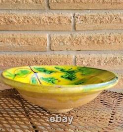 Antique French Footed Bowl Glazed Earthenware Terracotta Primitive Majolica