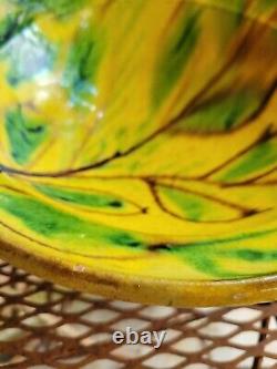 Antique French Footed Bowl Glazed Earthenware Terracotta Primitive Majolica