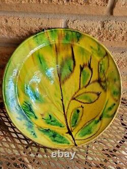 Antique French Footed Bowl Glazed Earthenware Terracotta Primitive Majolica