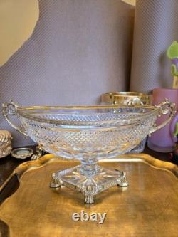 Antique French gilt bronze and clear crystal centerpiece bowl Attrib To BACCARAT