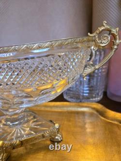 Antique French gilt bronze and clear crystal centerpiece bowl Attrib To BACCARAT