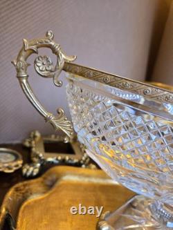 Antique French gilt bronze and clear crystal centerpiece bowl Attrib To BACCARAT