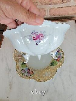 Antique French or Italian Footed Strainer Berry Bowl withunder Plate exquisite