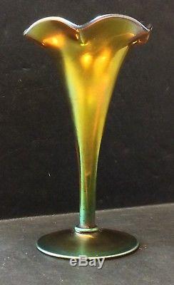 Antique Gold Steuben Aurene 346 Tulip Ruffle Top Vase Carder Period Art Glass