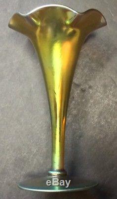 Antique Gold Steuben Aurene 346 Tulip Ruffle Top Vase Carder Period Art Glass