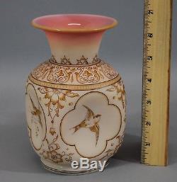 Antique Hand Blown & Painted Mt Washington Peachblow Art Glass Vase