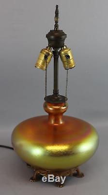 Antique Hand Blown, Signed Durand 1910, Antique Art Glass Table Lamp