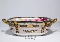 Antique Hand Painted Jeweled Gold Gilt Nippon Japan Roses Handled Porcelain Bowl