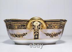 Antique Hand Painted Jeweled Gold Gilt Nippon Japan Roses Handled Porcelain Bowl