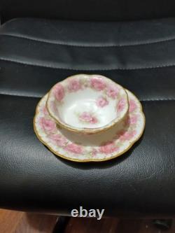 Antique Haviland Drop Rose Bowl & Saucer Gold Trim 3.5 Bowl & 5.25 Saucer