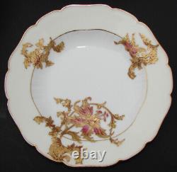 Antique Haviland French 6pc Set 9 Soup Bowls, Hand Painted Raised Gold Flowers