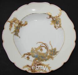 Antique Haviland French 6pc Set 9 Soup Bowls, Hand Painted Raised Gold Flowers