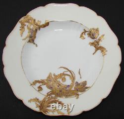 Antique Haviland French 6pc Set 9 Soup Bowls, Hand Painted Raised Gold Flowers