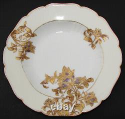 Antique Haviland French 6pc Set 9 Soup Bowls, Hand Painted Raised Gold Flowers