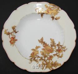 Antique Haviland French 6pc Set 9 Soup Bowls, Hand Painted Raised Gold Flowers