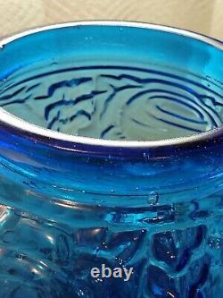 Antique Heavy Aqua Blue Glass Art Deco Vase Flower Motif Ex Large 12 Tall