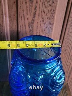 Antique Heavy Aqua Blue Glass Art Deco Vase Flower Motif Ex Large 12 Tall