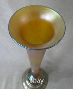 Antique Iridescent L. C. Tiffany Trumpet Vase Favrile Glass 12 Signed