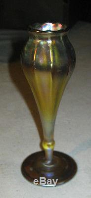 Antique L. C. T. Tiffany Gold Favrile Ribbed Floriform Art Glass Floral Vase Lct