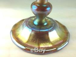 Antique L. C. Tiffany Gold Favrile Iridescent Art Glass Trumpet Wheel Cut Vase