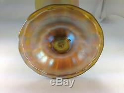 Antique L. C. Tiffany Gold Favrile Iridescent Art Glass Trumpet Wheel Cut Vase