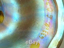 Antique L. C. Tiffany Gold Favrile Iridescent Art Glass Trumpet Wheel Cut Vase