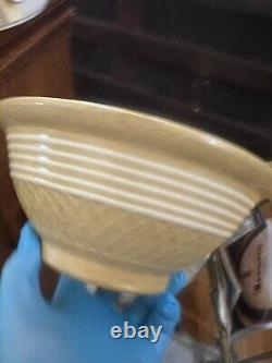 Antique Large 9 Yellow Ware Mixing Bowl with White Bands Waffle19th Century
