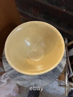 Antique Large 9 Yellow Ware Mixing Bowl with White Bands Waffle19th Century
