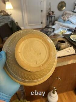 Antique Large 9 Yellow Ware Mixing Bowl with White Bands Waffle19th Century