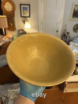 Antique Large 9 Yellow Ware Mixing Bowl with White Bands Waffle19th Century