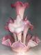 Antique Large Fenton 4 Horned Rose Pink Glass 13 Epergne. EXCELLENT CONDITION