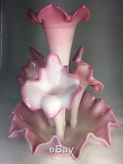 Antique Large Fenton 4 Horned Rose Pink Glass 13 Epergne. EXCELLENT CONDITION