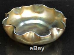 Antique Lct Tiffany Gold Favrile Master Salt Glass Art Bowl Cellar L. C. T. Mint