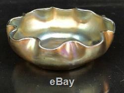 Antique Lct Tiffany Gold Favrile Master Salt Glass Art Bowl Cellar L. C. T. Mint