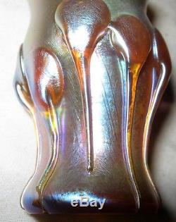 Antique Lct Tiffany Studios USA Gold Iridescent Favrile Art Glass Tendrils Vase
