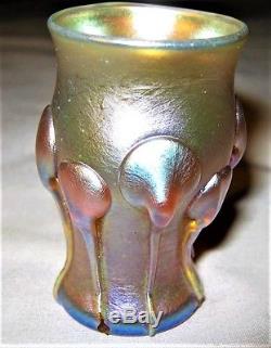 Antique Lct Tiffany Studios USA Gold Iridescent Favrile Art Glass Tendrils Vase