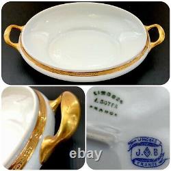 Antique Limoges France Jean Boyer Gold Encrusted Band Oval Vegetable Bowl 12.25