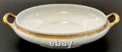 Antique Limoges France Jean Boyer Gold Encrusted Band Oval Vegetable Bowl 12.25