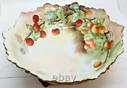 Antique Limoges Fruit Console Bowl Signed Stamped Rare France Leaf Edge Gold