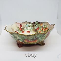 Antique Limoges Fruit Console Bowl Signed Stamped Rare France Leaf Edge Gold