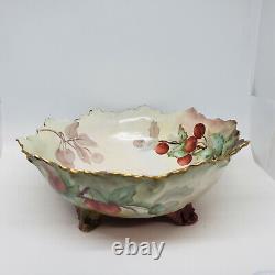 Antique Limoges Fruit Console Bowl Signed Stamped Rare France Leaf Edge Gold