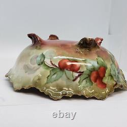 Antique Limoges Fruit Console Bowl Signed Stamped Rare France Leaf Edge Gold