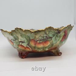 Antique Limoges Fruit Console Bowl Signed Stamped Rare France Leaf Edge Gold