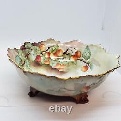 Antique Limoges Fruit Console Bowl Signed Stamped Rare France Leaf Edge Gold