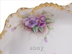 Antique Limoges Hand Painted Oblong Centerpiece Bowl Tray Roses Pansies Floral