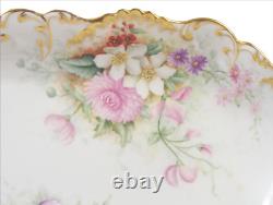 Antique Limoges Hand Painted Oblong Centerpiece Bowl Tray Roses Pansies Floral