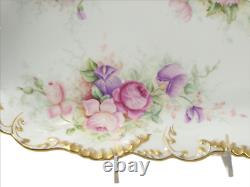 Antique Limoges Hand Painted Oblong Centerpiece Bowl Tray Roses Pansies Floral